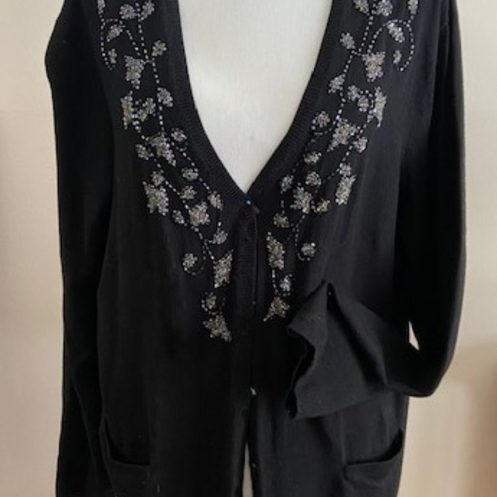 JONES NEW YORK XL BLACK, BEADED 2-PC SWEATER SET